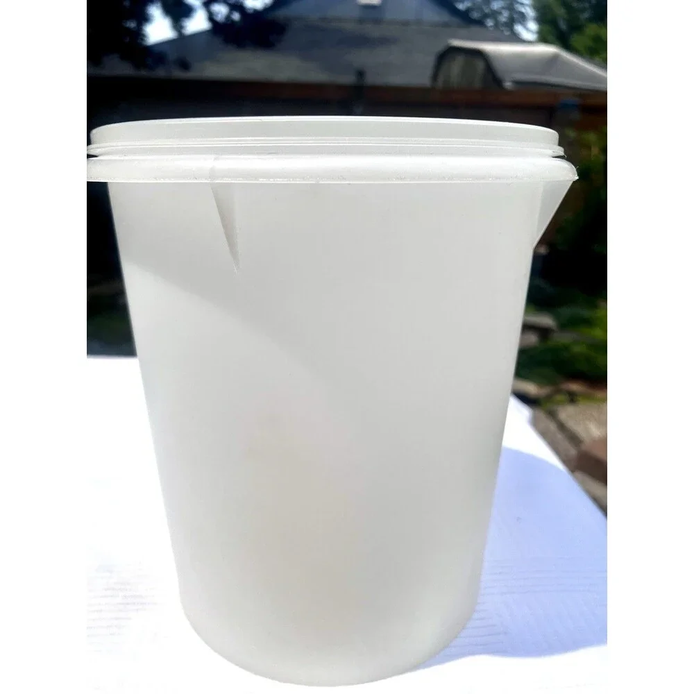 Big Vintage Tupperware Giant Tall Round Canister 255-16 Sheer White w/1203-5 Lid